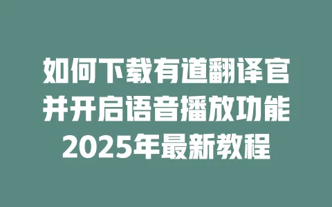 如何下载有道翻译官并开启语音播放功能2025年最新教程 一