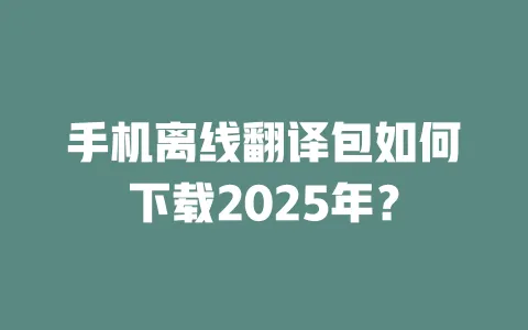 手机离线翻译包如何下载2025年? 一
