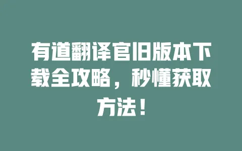有道翻译官旧版本下载全攻略，秒懂获取方法！ 一
